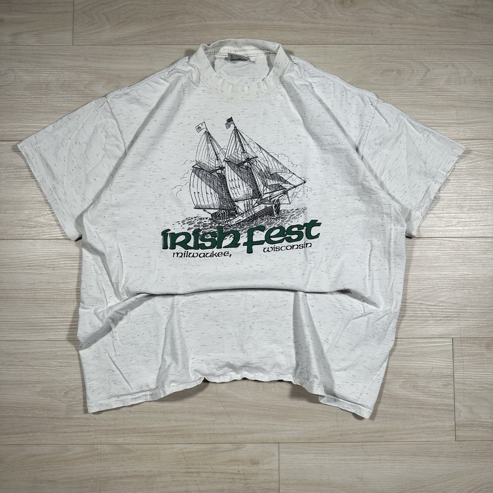 Vintage Milwaukee Irish Fest Shirt Mens Large White Single Stitch USA Made 90s